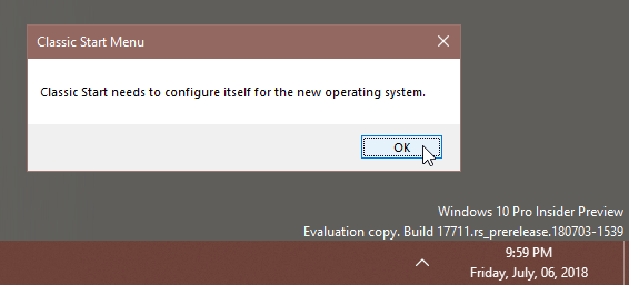 Windows 10 classic shell error